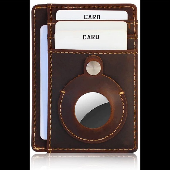 Other - NEW Dark Brown Vintage Commerce Genuine Leather Airtag Holder Wallet -